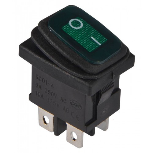 Перемикач 1 клавішний вологозахищений зелений з підсвічуванням KCD1-4-201NW GR/B 220V (A0140040066) АСКО-УКРЕМ