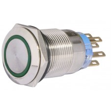 Кнопка TYJ 19-372 металева пласка з фіксацією 2NO+2NC, з підсвічуванням, зелена 220V (A0140010122) АСКО-УКРЕМ
