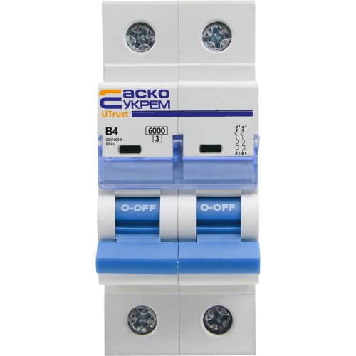 Модульний автоматичний вимикач UTrust 2р 4А B 6kА (A0010210018) АСКО-УКРЕМ