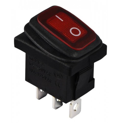 Перемикач 1 клавішний вологозахищений червоний з підсвічуванням KCD1-2-101NW R/B 220V (A0140040060) АСКО-УКРЕМ