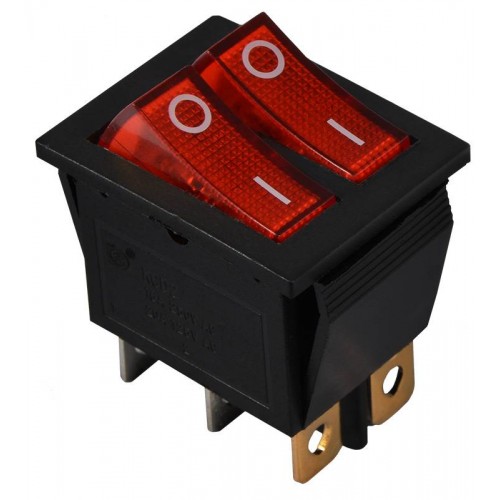 Перемикач 2 клавішний червоний з підсвічуванням KCD2-2101N R/B 220V (A0140040109) АСКО-УКРЕМ
