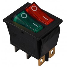 Перемикач 2 клавішний зелений+червоний з підсвічуванням KCD2-2101N GR+R/B 220V (A0140040111) АСКО-УКРЕМ