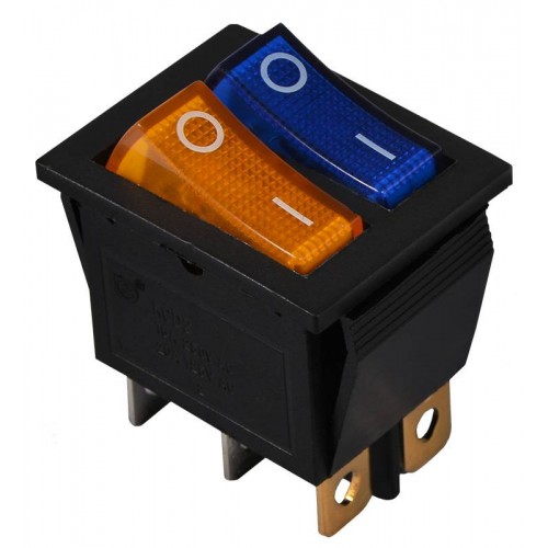 Перемикач 2 клавішний жовтий+синій з підсвічуванням KCD2-2101N BL+YL/B 220V (A0140040112) АСКО-УКРЕМ