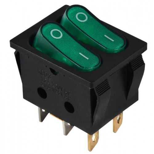 Перемикач 2 клавішний зелений з підсвічуванням KCD2-5-2101N GR/B 220V (A0140040118) АСКО-УКРЕМ