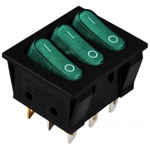 Перемикач 3 клавішний зелений з підсвічуванням KCD2-3101N GR/B 220V (A0140040121) АСКО-УКРЕМ