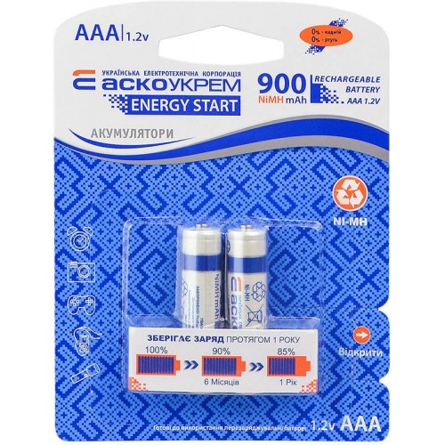 Акумулятор ENERGY START NH-AAA900 ES NiMH 900mAh типорозмір AAA (blister 2шт) (Аско.NH.ES.AAA900.BL2) АСКО-УКРЕМ