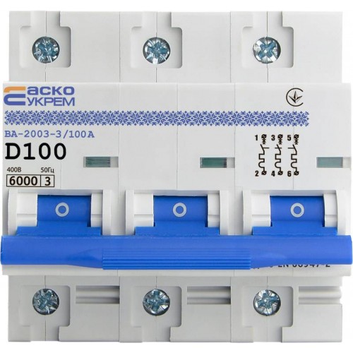 Автоматичний вимикач ВА-2003/D 3р 100А (A0010030004) АСКО-УКРЕМ