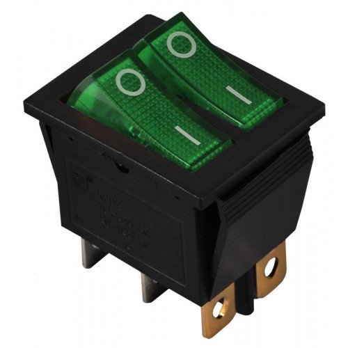 Перемикач 2 клавішний зелений з підсвічуванням KCD2-2101N C3-GR/B 220V (A0140040110) АСКО-УКРЕМ