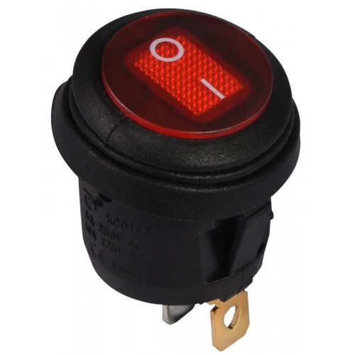 Перемикач 1 клавішний круглий вологозахищений червоний з підсвічуванням KCD1-5-101NW R/B 220V (A0140040074) АСКО-УКРЕМ