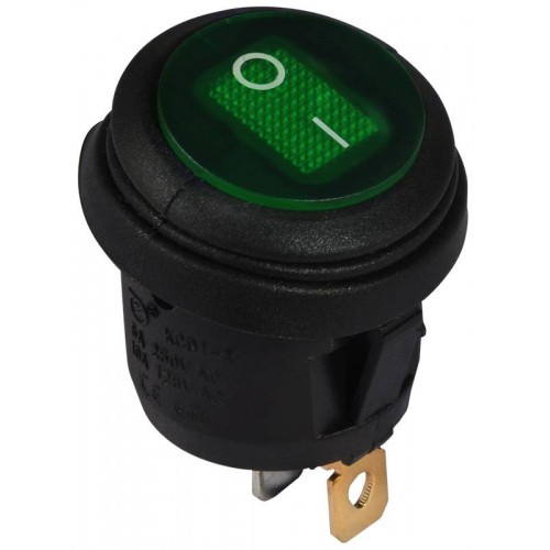 Перемикач 1 клавішний круглий вологозахищений зелений з підсвічуванням KCD1-5-101NW GR/B 220V (A0140040075) АСКО-УКРЕМ