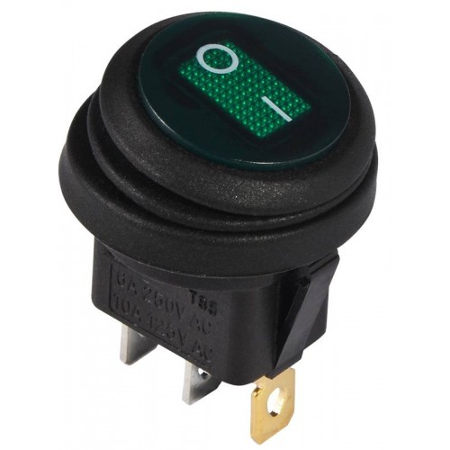 Перемикач 1 клавішний круглий вологозахищений зелений з підсвічуванням KCD1-8-101NW GR/B 220V (A0140040078) АСКО-УКРЕМ