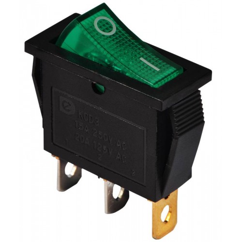 Перемикач 1 клавішний зелений з підсвічуванням KCD3-101N GR/B 220V (A0140040028) АСКО-УКРЕМ