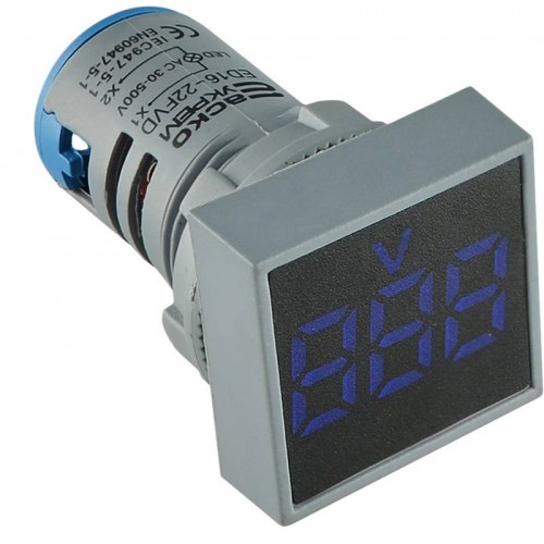 Квадратний цифровий вимірювач напруги ED16-22FVD 30-500В АС синій (A0190010036) АСКО-УКРЕМ