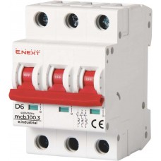 Модульний автоматичний вимикач 3 полюси 6 А характеристика D 10 кА серія INDUSTRIAL (i0200001) E.NEXT