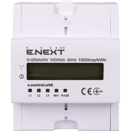 Електролічильник 3-фазний на DIN-рейку 10(100) А клас 1 для некомерційного використання (i0310032) E.NEXT