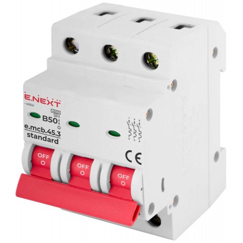 Модульний автоматичний вимикач 3 полюси 50 А характеристика В 4,5 кА серія STAND (s001031) E.NEXT