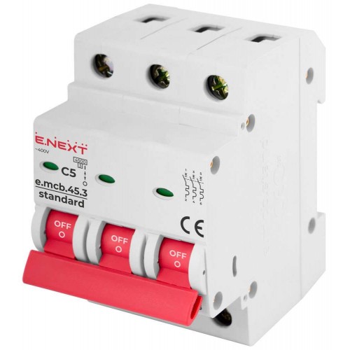 Модульний автоматичний вимикач 3 полюси 5 А характеристика C 4,5 кА серія STAND (s002028) E.NEXT