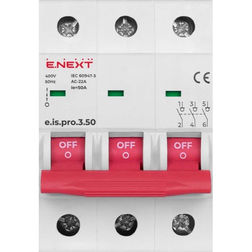 Вимикач навантаження на DIN-рейку 3 полюси 50 А (p008009) E.NEXT