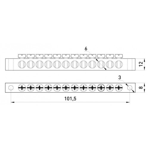 Шина нульова 8х12 мм 12 отворів 60 А кріплення по краях (s056004) E.NEXT
