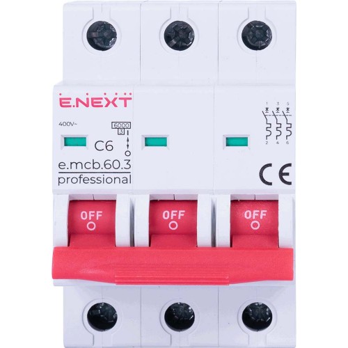 Модульний автоматичний вимикач 3 полюси 6 А характеристика C 6 кА серія PRO (p042029) E.NEXT