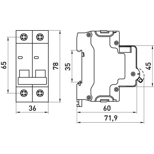 Модульний автоматичний вимикач 2 полюси 1 А характеристика C 6 кА серія STAND (s002154) E.NEXT