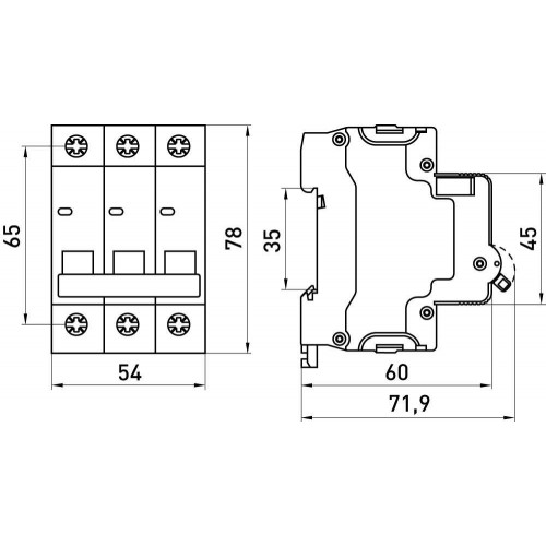 Модульний автоматичний вимикач 3 полюси 1 А характеристика C 6 кА серія STAND (s002124) E.NEXT