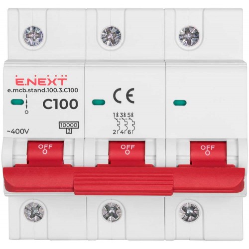 Модульний автоматичний вимикач 3 полюси 100 А характеристика C 10 кА серія STAND (s002214) E.NEXT