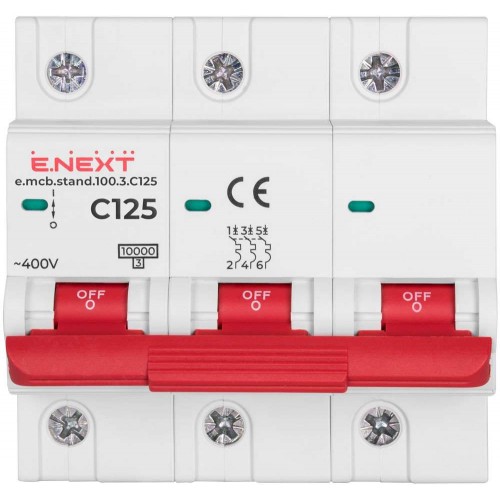 Модульний автоматичний вимикач 3 полюси 125 А характеристика C 10 кА серія STAND (s002215) E.NEXT
