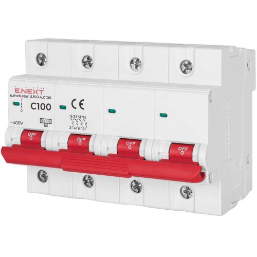 Модульний автоматичний вимикач 4 полюси 100 А характеристика C 10 кА серія STAND (s002218) E.NEXT