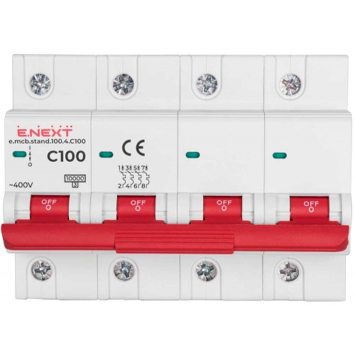 Модульний автоматичний вимикач 4 полюси 100 А характеристика C 10 кА серія STAND (s002218) E.NEXT