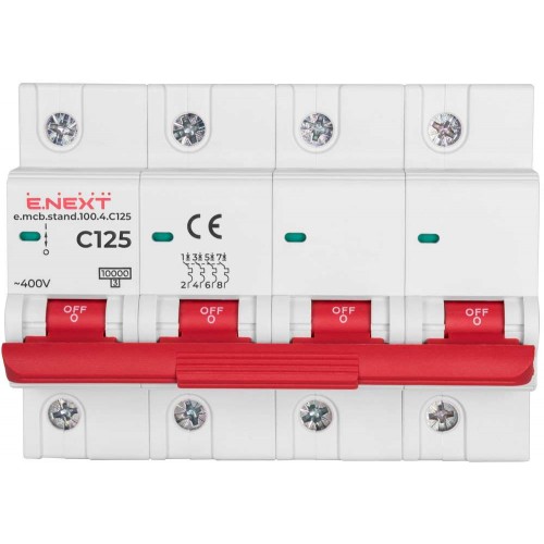 Модульний автоматичний вимикач 4 полюси 125 А характеристика C 10 кА серія STAND (s002219) E.NEXT