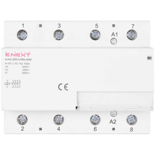 Модульний контактор 4 полюси 100 А котушка управління 220 В контакти 4р (p005023) E.NEXT