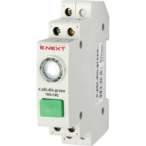 Кнопка з індикатором на DIN-рейку зелена 1р+1з (i0790004) E.NEXT