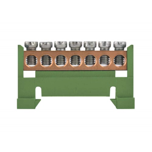 Шина нульова на DIN-рейку 7 отворів 2,5-10 мм2 зелена (s025006) E.NEXT