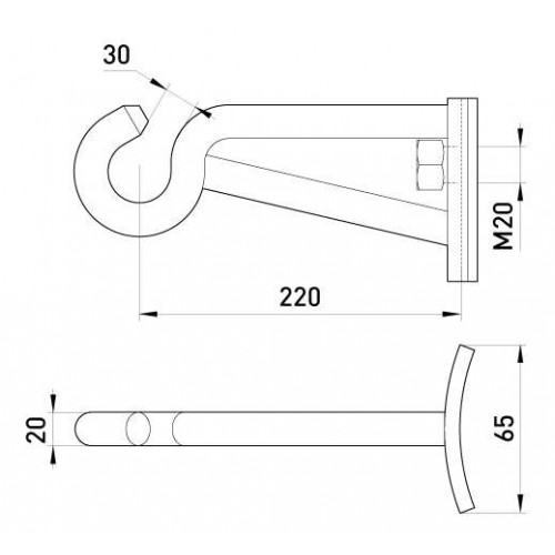 Кутовий гак 220 мм для кріплення на кутових опорах за допомогою прохідного болта М20 (p035002) E.NEXT