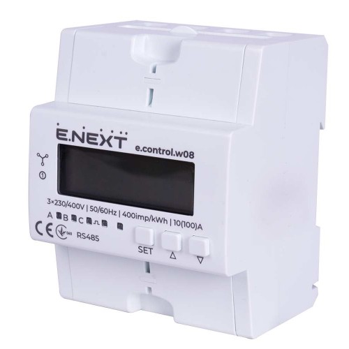 Електролічильник 3-фазний на DIN-рейку 10(100) А клас 1 з модулем RS485 для некомерційного використання (i0310038) E.NEXT