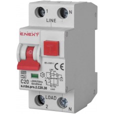 Вимикач диференційного струму з захистом від надструмів (диф автомат) 1P+N 20 А характеристика C тип А 30 мА (p0720027) E.NEXT