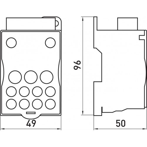Блок розподільчий на DIN-рейку 500 А вхід шинний 3х15-24 мм вихід 2х6-35 мм2 5х2,5-16 мм2 4х2,5-10 мм2 (p0680006) E.NEXT