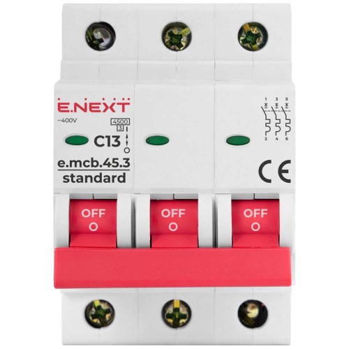 Модульний автоматичний вимикач 3 полюси 13 А характеристика C 4,5 кА серія STAND (s002059) E.NEXT