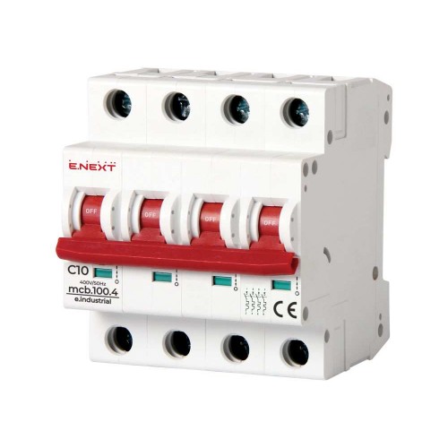 Модульний автоматичний вимикач 4 полюси 10 А характеристика C 10 кА серія INDUSTRIAL (i0180029) E.NEXT