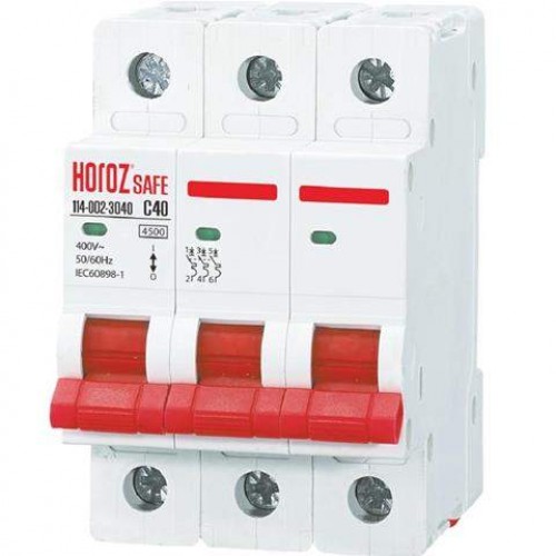 Модульний автоматичний вимикач 3Р 40А C 4,5кА 400V SAFE (114-002-3040-010) Horoz Electric