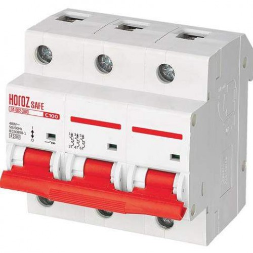 Модульний автоматичний вимикач 3Р 100А C 4,5кА 400V SAFE (114-002-3100-010) Horoz Electric