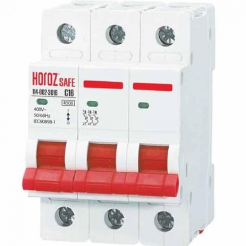 Модульний автоматичний вимикач 3Р 16А C 4,5кА 400V SAFE (114-002-3016-010) Horoz Electric