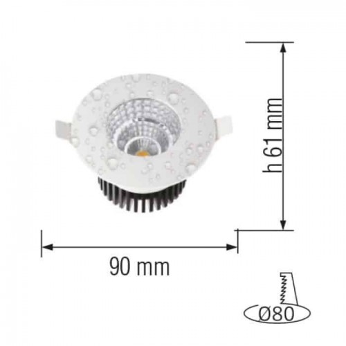 Світильник вбудований світлодіодний IP65 6W 4200K 410Lm 100-240V d-90мм білий круглий GABRIEL (016-029-0006-010) Horoz Electric