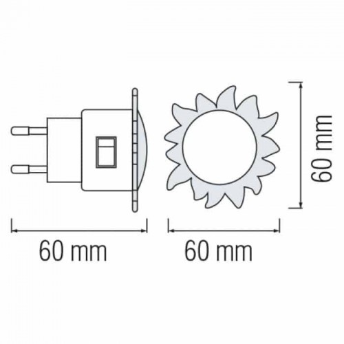 Нічник світлодіодний 0,4W 25Lm 220-240V 60x60мм. сонце білий REX (085-001-0002-010) Horoz Electric