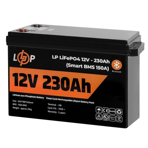 LiFePO4 акумулятор 12 В 230 Аг (Smart BMS 150 А з Bluetooth) пластик для ДБЖ (20199) LogicPower