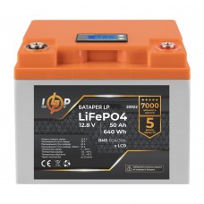 LiFePO4 акумулятор з LCD дисплеєм 12 В 50 Аг (Smart BMS 60/30 А) пластик (20922) LogicPower