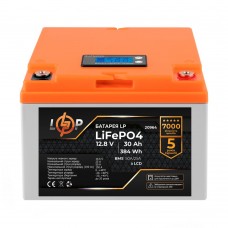 LiFePO4 акумулятор з LCD дисплеєм 12 В 30 Аг (BMS 50/25 А) пластик для ДБЖ (20964) LogicPower