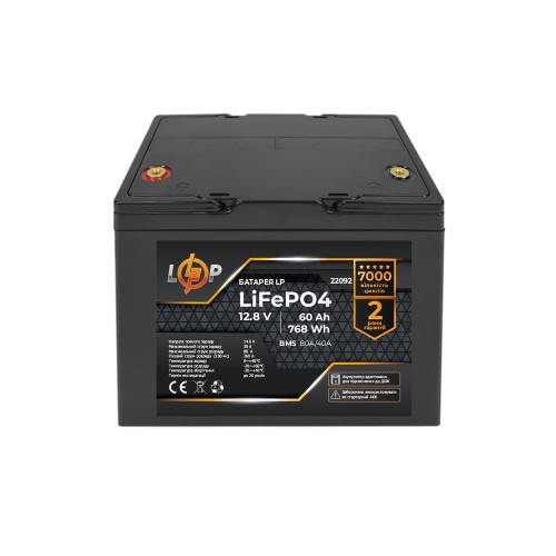 LiFePO4 акумулятор 12 В 60 Аг (BMS 80/40 А) пластик для ДБЖ (22092) LogicPower