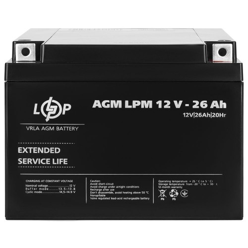 Акумулятор AGM 12 В 26 Аг (4134) LogicPower